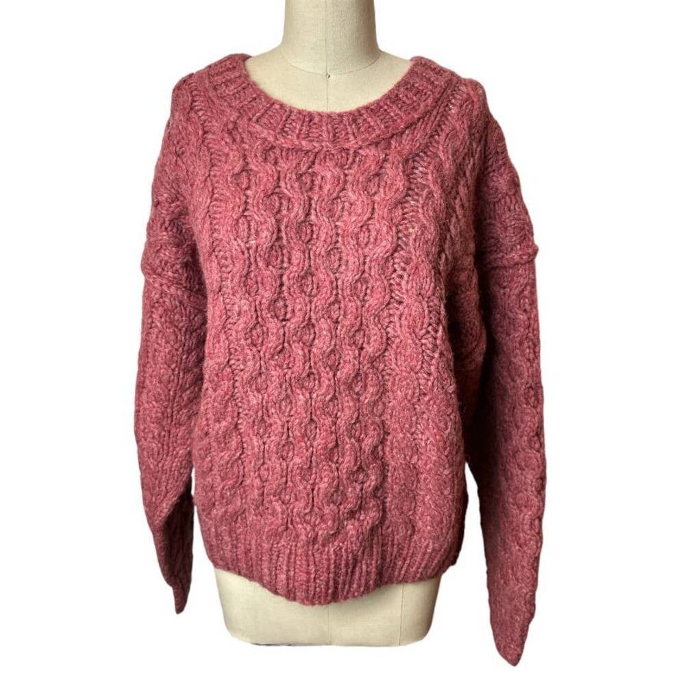 Black By Moussy Mauve Chunky Cable Knit Wool Blend Sweater Women's One Size NWT